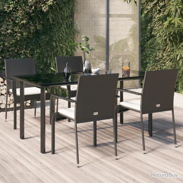 Ensemble  manger de jardin coussins 5pcs Noir Rsine tresse