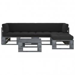 Salon de jardin palette 4pcs avec coussins Pin imprégné de gris