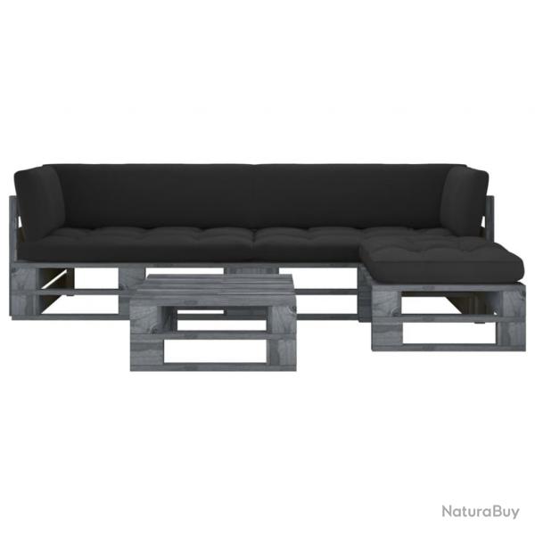 Salon de jardin palette 4pcs avec coussins Pin imprgn de gris