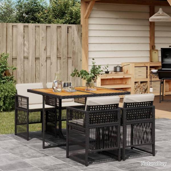 Ensemble  manger de jardin coussins 5pcs Noir Rsine tresse