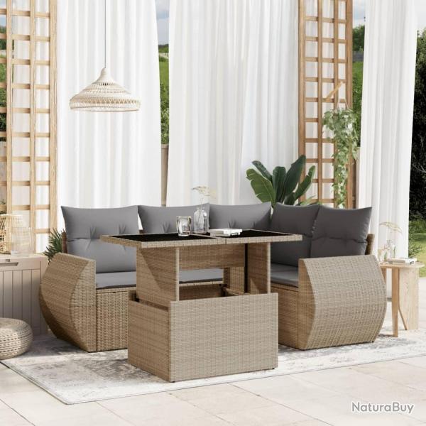 Salon de jardin avec coussins 5 pcs beige rsine tresse