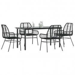 Ensemble à manger de jardin 5 pcs noir résine tressée verre