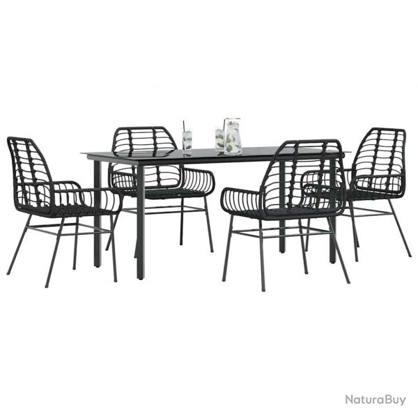 Ensemble  manger de jardin 5 pcs noir rsine tresse verre