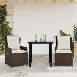 Ensemble à manger de jardin 3 pcs et coussins marron poly rotin