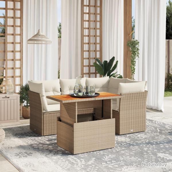 Salon de jardin avec coussins 5 pcs beige rsine tresse