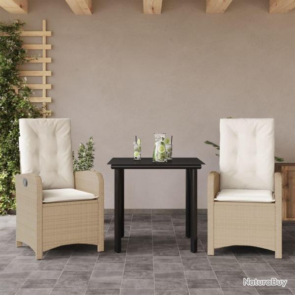 Ensemble  manger de jardin et coussins 3 pcs Beige poly rotin