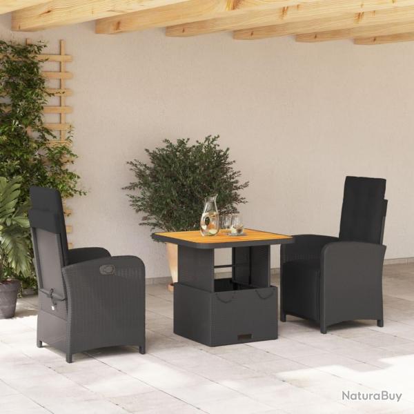 Ensemble  manger de jardin avec coussins 3 pcs Noir