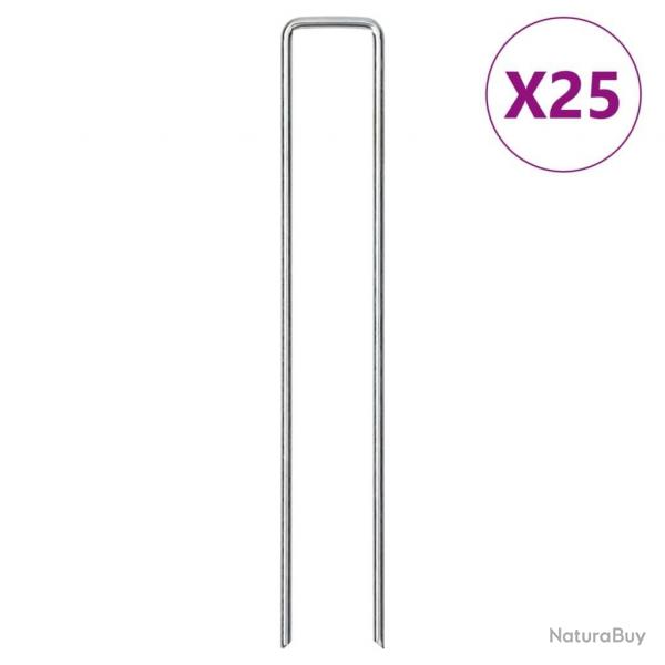 Piquets de sol en forme de U 25 pcs 20x4 cm acier galvanis