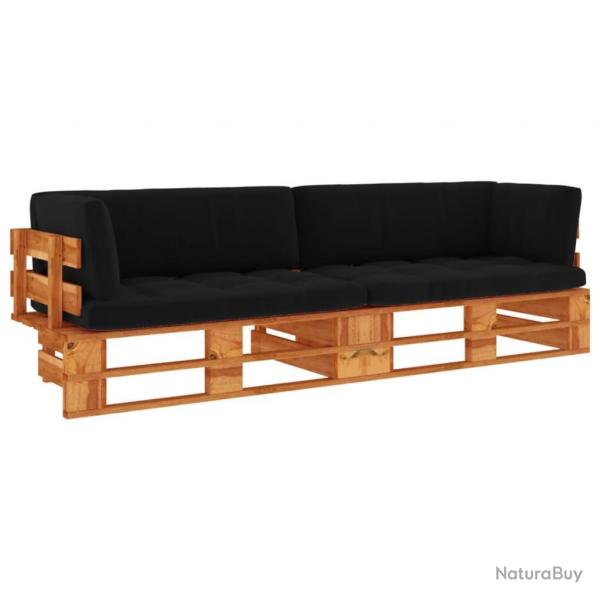 Canap palette 2 places et coussins Pin imprgn de marron miel
