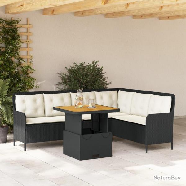 Canaps de jardin 2 pcs avec coussins Noir Rsine tresse