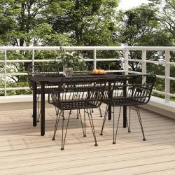 Ensemble à manger de jardin 5 pcs Noir Résine tressée