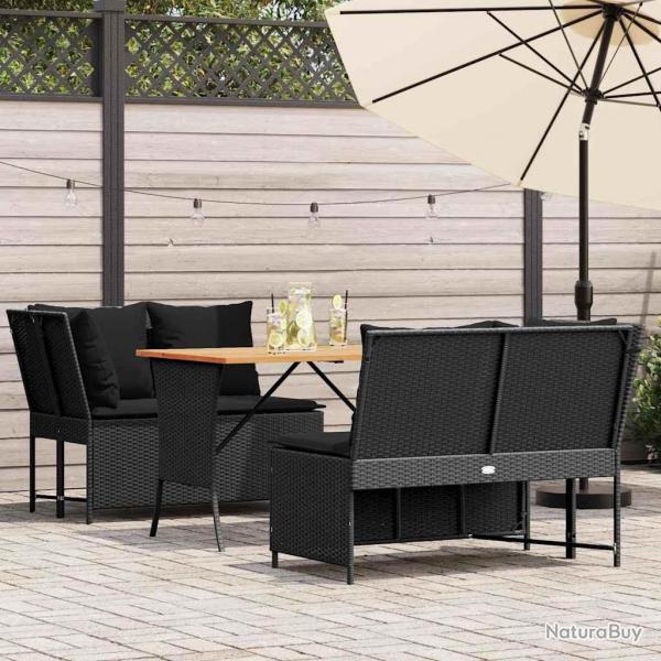Salon de jardin 3 pcs avec coussins noir rsine tresse