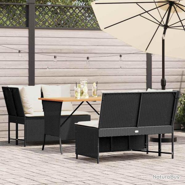 Salon de jardin 3 pcs avec coussins noir rsine tresse