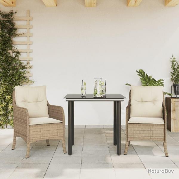 Ensemble  manger de jardin et coussins 3 pcs Beige poly rotin