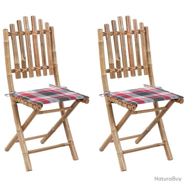 Chaises pliables de jardin lot de 2 avec coussins Bambou