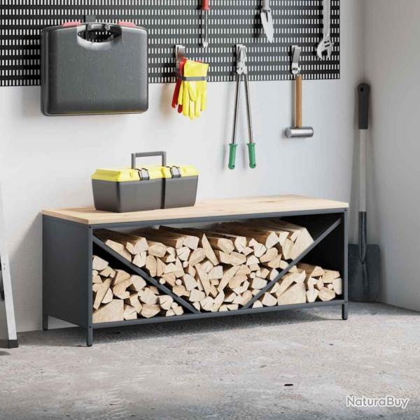 tagre  bois de chauffage avec plateau en bois anthracite
