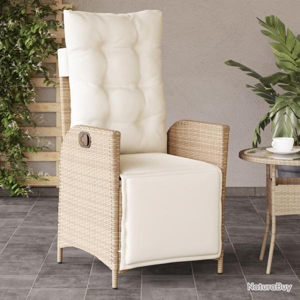 Chaise inclinable de jardin et repose-pied beige rsine tresse