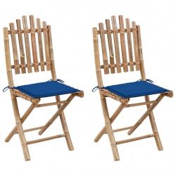 Chaises pliables de jardin lot de 2 avec coussins Bambou