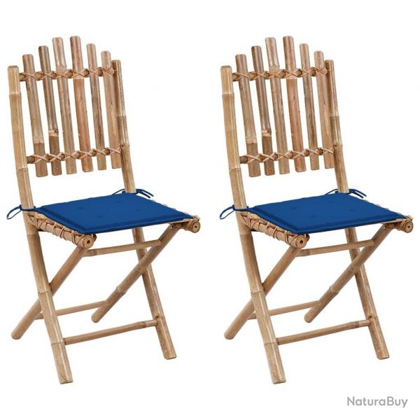 Chaises pliables de jardin lot de 2 avec coussins Bambou