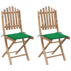 Chaises pliables de jardin lot de 2 avec coussins Bambou