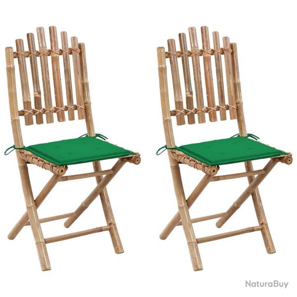 Chaises pliables de jardin lot de 2 avec coussins Bambou