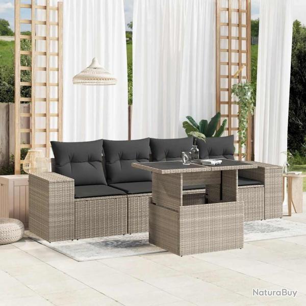 Salon de jardin 5 pcs avec coussins gris clair rsine tresse