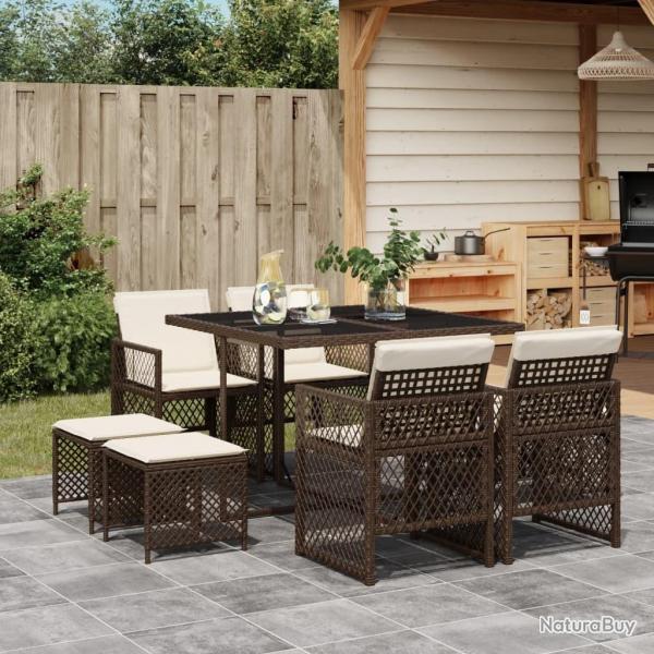 Ensemble  manger de jardin et coussins 9 pcs marron poly rotin
