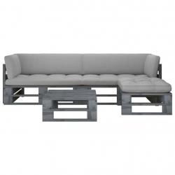 Salon de jardin palette 4pcs avec coussins Pin imprégné de gris