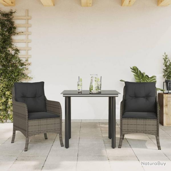 Ensemble  manger de jardin 3 pcs coussins gris rsine tresse