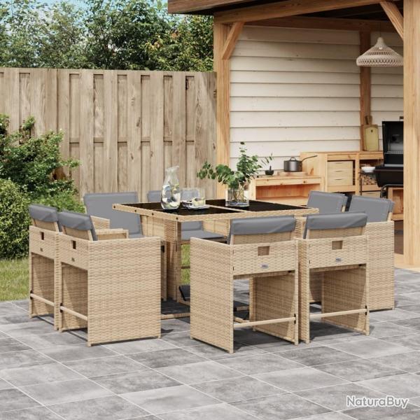 Ensemble  manger de jardin et coussins 9 pcs mlange beige