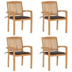Chaises de jardin empilables avec coussins lot de 4 Teck solide