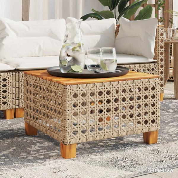 Table de jardin beige 55x55x36 cm rsine tresse et bois acacia