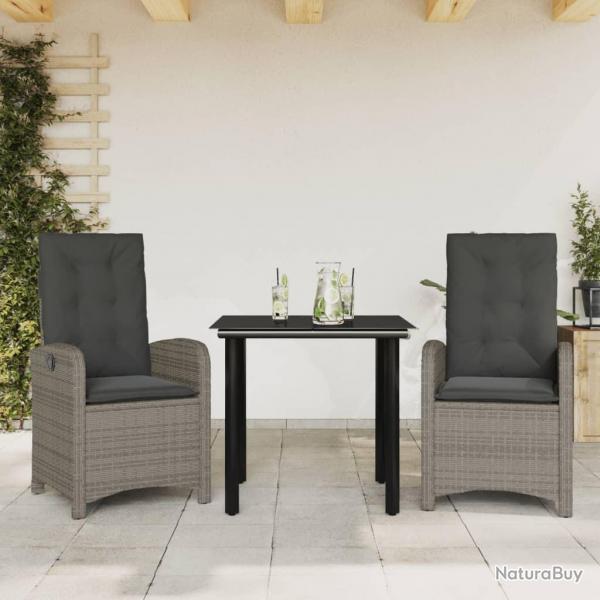 Ensemble  manger de jardin 3 pcs coussins gris rsine tresse