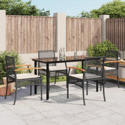 Ensemble à manger de jardin coussins 5pcs Noir Résine tressée