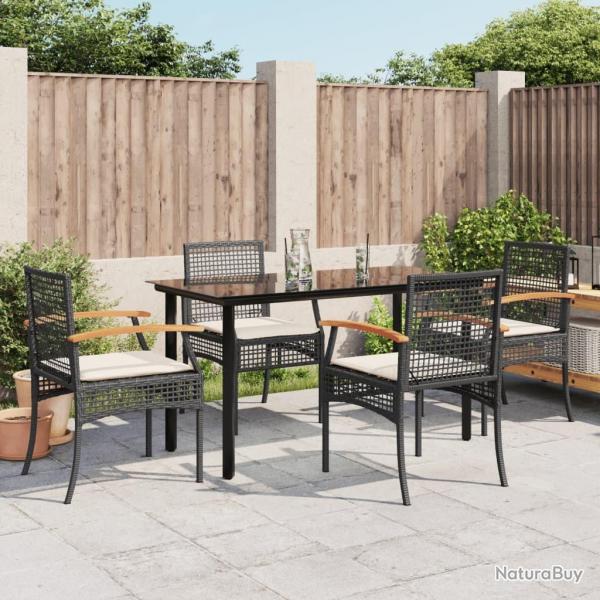 Ensemble  manger de jardin coussins 5pcs Noir Rsine tresse