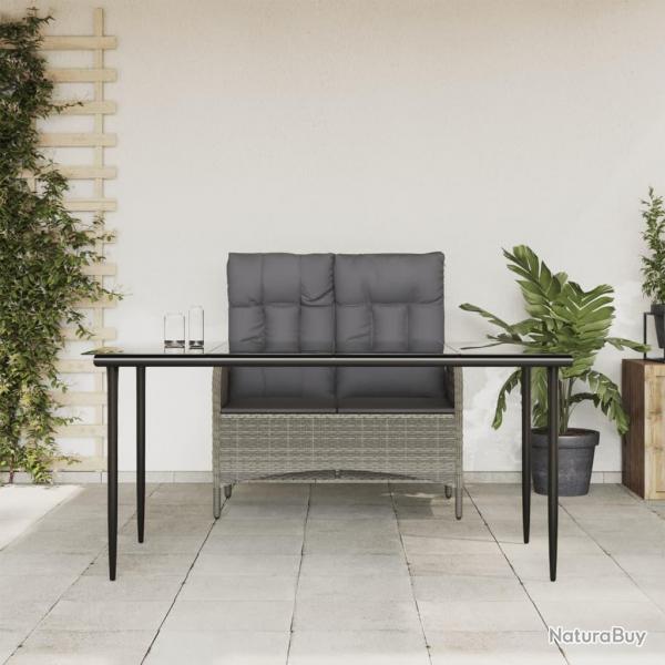 Ensemble  manger jardin et coussins 2 pcs gris rotin