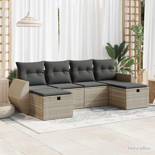 Salon de jardin 6 pcs avec coussins gris clair rsine tresse