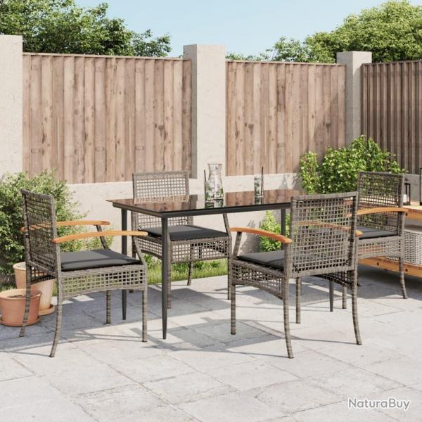 Ensemble  manger de jardin 5 pcs coussins gris rsine tresse