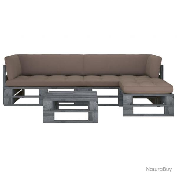 Salon de jardin palette 4pcs avec coussins Pin imprgn de gris