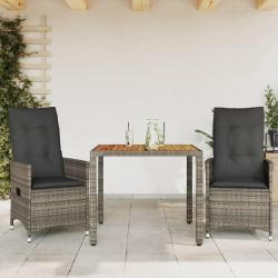 Ensemble de bistro 3 pcs avec coussins gris résine tressée
