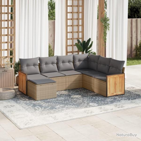 Salon de jardin avec coussins 7 pcs beige rsine tresse