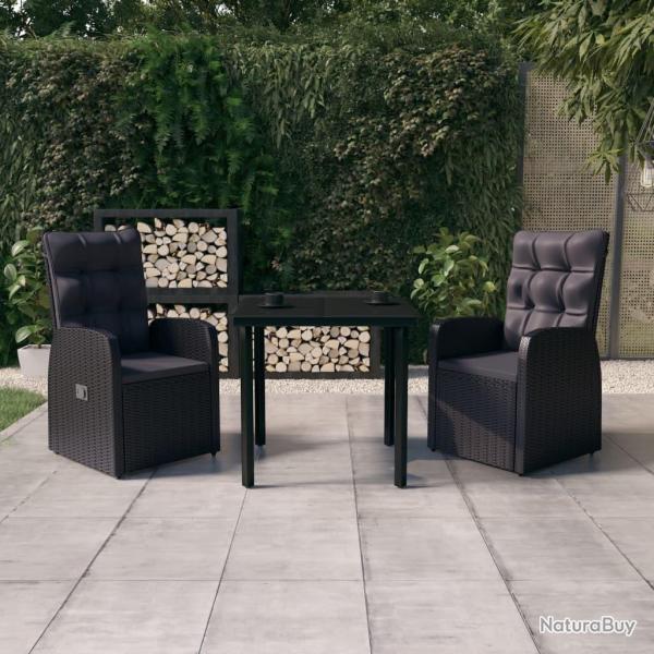 Ensemble  manger de jardin avec coussins 3 pcs noir