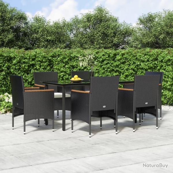 Ensemble  manger de jardin avec coussins 7 pcs Noir