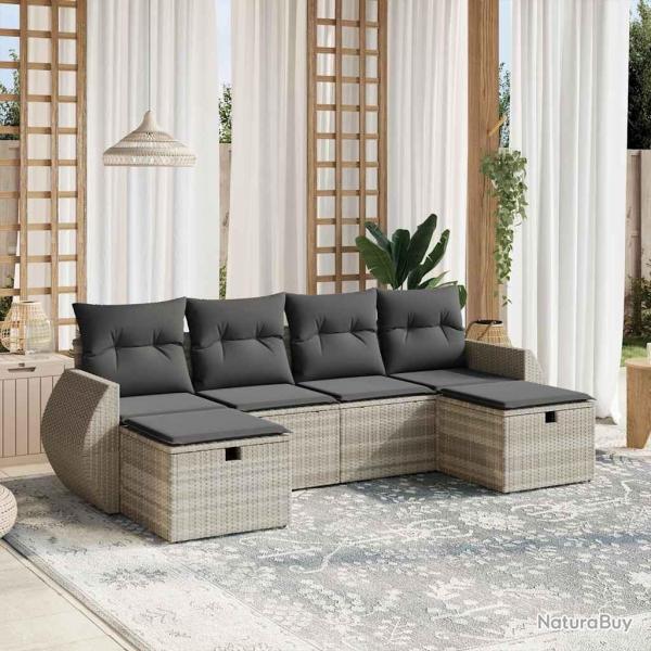 Salon de jardin 6 pcs avec coussins gris clair rsine tresse