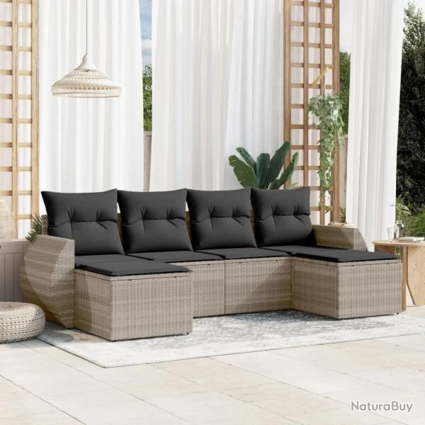 Salon de jardin 6 pcs avec coussins gris clair rsine tresse