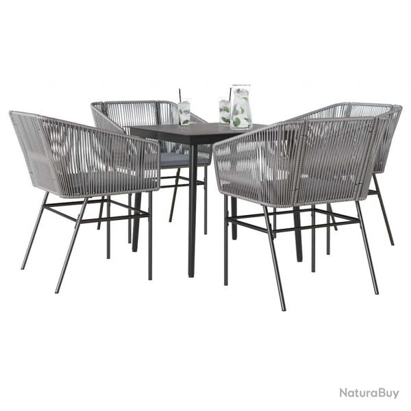 Ensemble  manger jardin coussins 5 pcs gris poly rotin verre