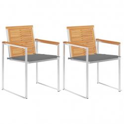 Chaises de jardin avec coussins lot de 2 Teck solide et acier
