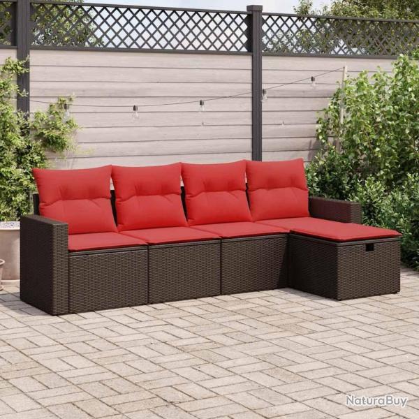 Salon de jardin avec coussins 5 pcs marron rsine tresse