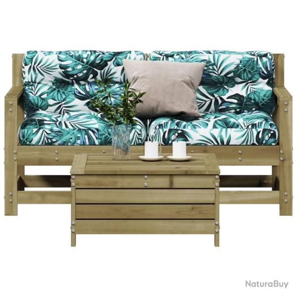 Salon de jardin 3 pcs avec coussins bois de pin imprgn