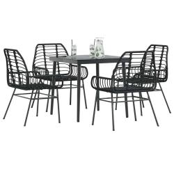 Ensemble &agrave; manger de jardin 5 pcs noir r&eacute;sine tress&eacute;e verre